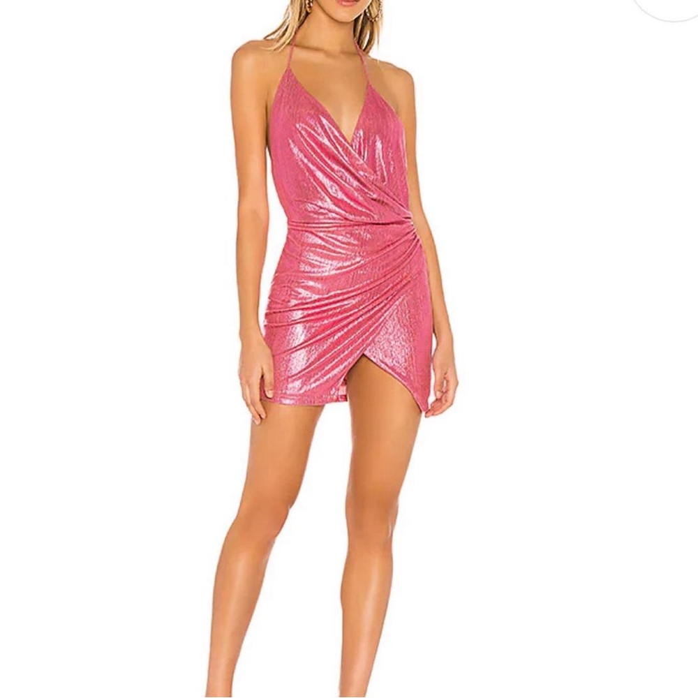 Missie Wrap Front Dress in Pink Metallic Size Small — WORN ONCE - Revolve